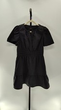 Quince 100% Organic Cotton Poplin Tiered Mini Dress Black Basic Sleeved S