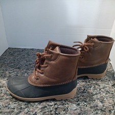 SPERRY Port Duck Boots - Lace Up Leather Rubber Waterproof - Size 1 M Youth