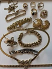 Vtg Gold Tone Mixed Costume Jewelry Lot 16 Pc Necklace Bracelet Rings