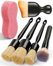 6PCS Car Detailing Brush Set, Ultra Soft Boars Hair Detail Brushes, Automotive C