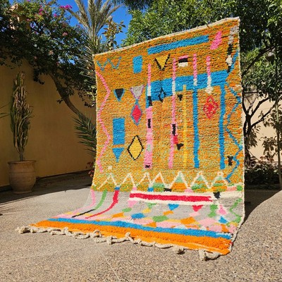 Colorful Boujaad Rugs Green Moroccan rug 8x10 Geometric Wool Carpet Teppich