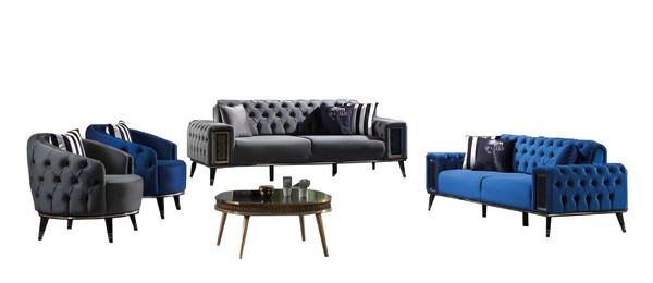 Sofagarnitur Sofa 3+3+1+1 Sitzer Wohnzimmer Set 4Tlg Sofas Modern Schwarz Blau-image