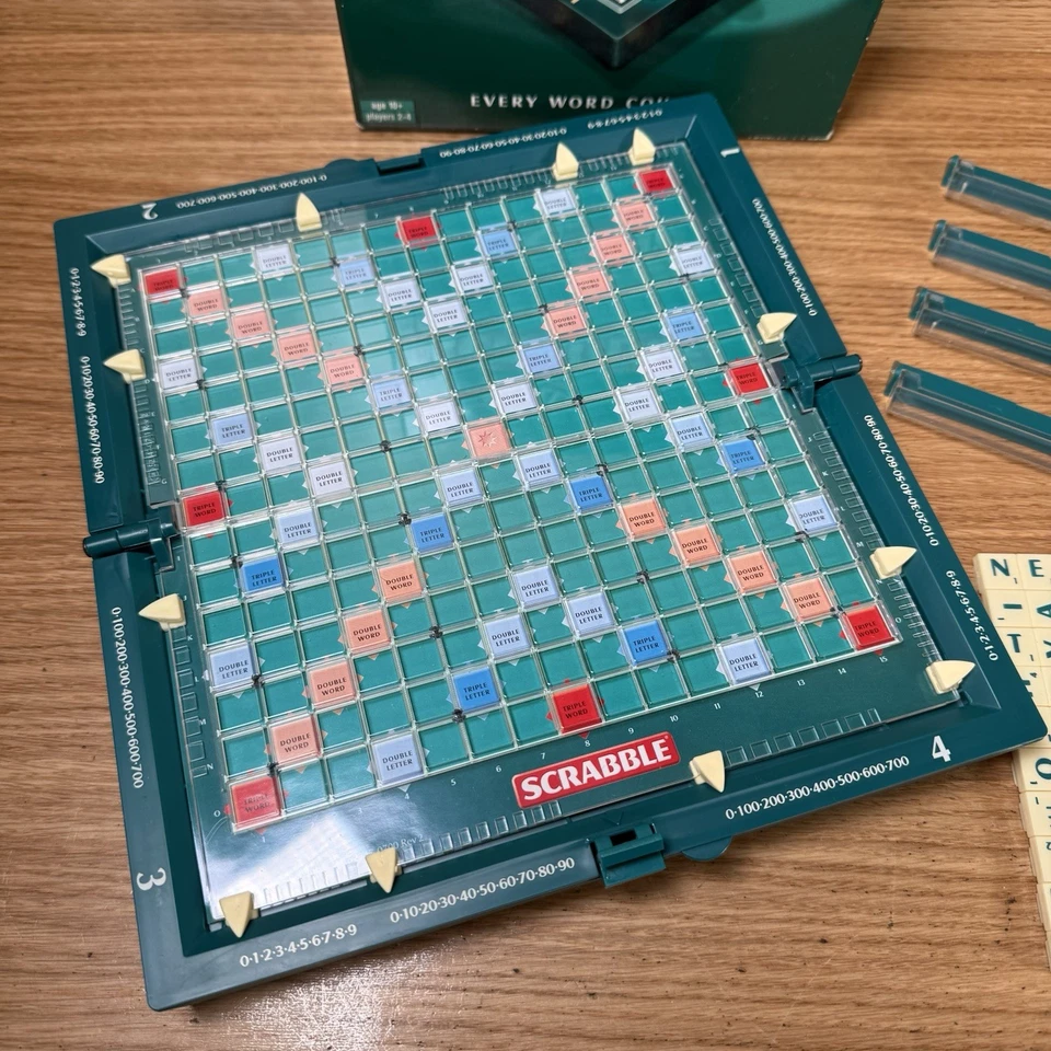 Mattel 2001 Travel Scrabble Clip In Tiles Hard Case Folds Away - Complete Game - Image 4 of 4