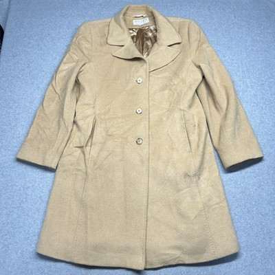 VTG Larry Levine Womens Sz M 14 Tan Camel Hair Coat Italian Fabric Luxury Preppy