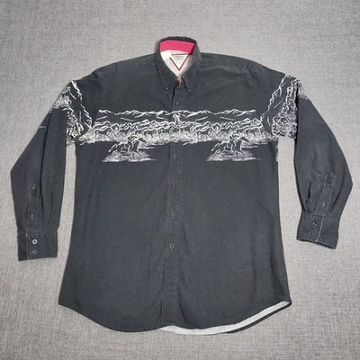 Vintage Roper Cowboys' Turtle Wester Long Sleeve Button Down Graphic Shirt Large