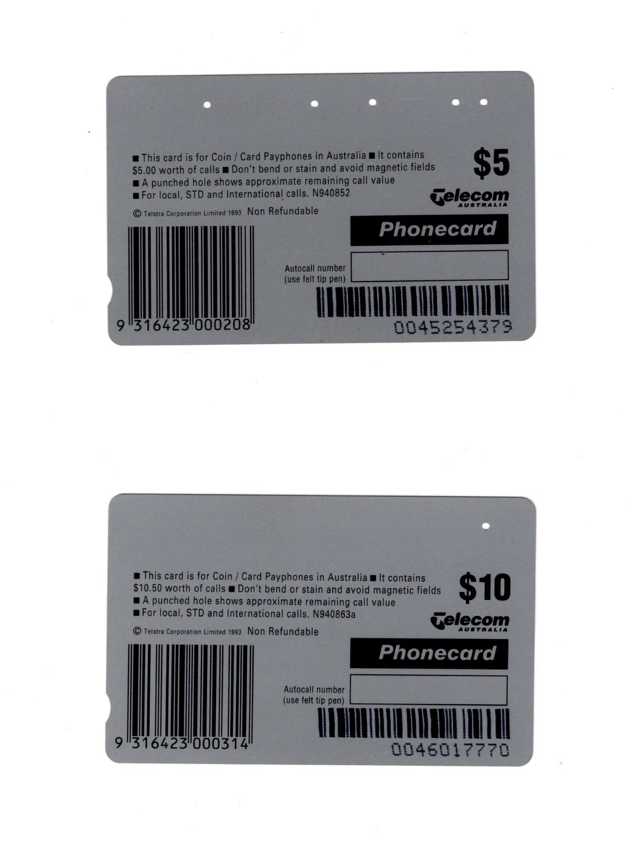 Telecom Phonecards $5 E. Alligator River N.T & $10 Mount Hotham Vic