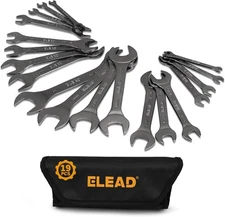 ELEAD Super-Thin Open End Wrench Set | 19-Piece SAE & Metric Sizes | CR-V Nickel