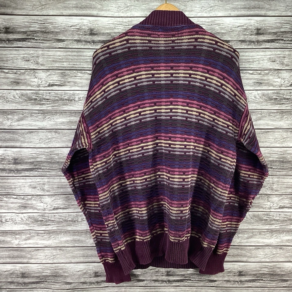 Suéter Vintage Ron Chereskin Hombres XL Púrpura Texturizado Tejido Pullover Geométrico Años 90 Foto 2 de 4