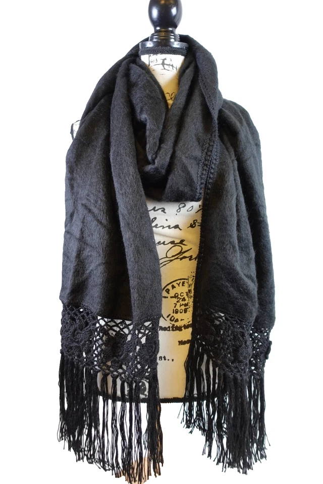 Lenço Alpaca Camargo Feminino Dedo Preto Alpaca Peru 85x19 Envoltório Xale Casual - Imagem 2 de 4