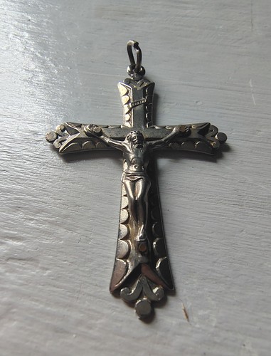Vintage INRI Catholic Jesus Cross Charm Pendant with Embossed Detail