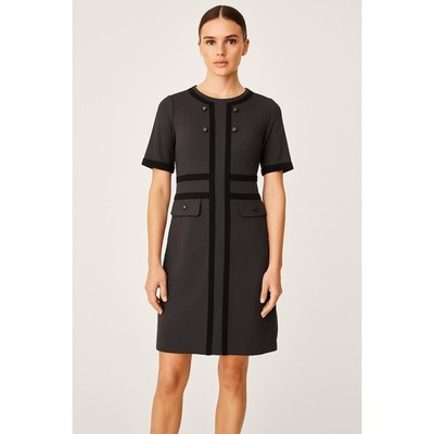 Ming Wang Women's Gray Black Contrast Trim Short Sleeve Knit Dress Size Small