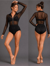 Kelle dance costume black leotard mesh contemporary PLOT TWIST LA-Large adult