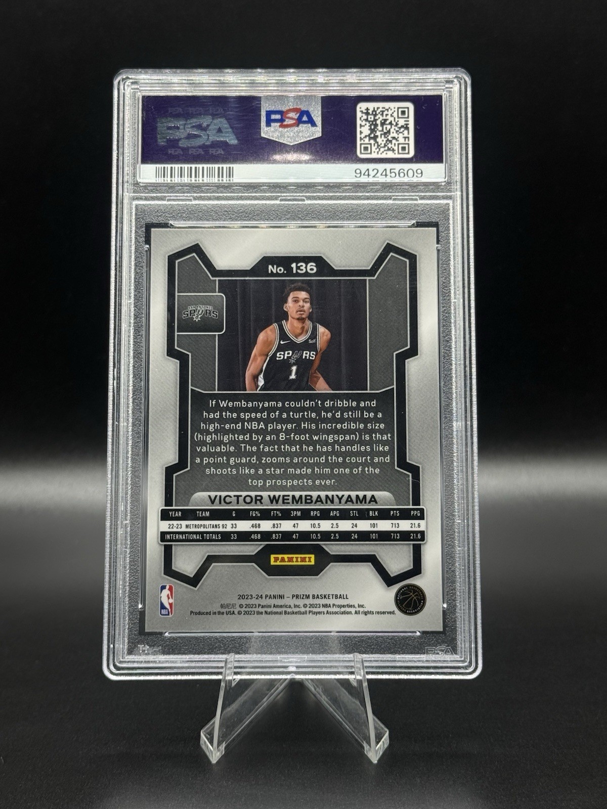 π½ 2023-24 Panini Prizm Victor Wembanyama #136 RC Base PSA 10 Spurs WEMBY ALIEN view 4