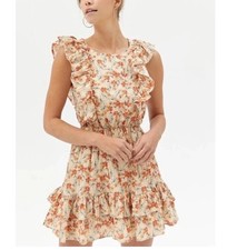 MINKPINK Zahari Dress Womens Floral Ruffled Flutter Sleeve Cottage  Cutout M