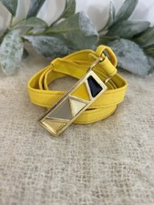 Vintage Yellow Belt 26  Long Fabric Rectangle Buckle Black Gray Gold White