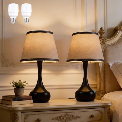 17'' Touch Table Lamp for Bedroom Set of 2，3-Way Dimmable Bedside Lamps for Ni...