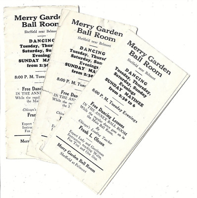 1920's CHICAGO~MERRY GARDEN BALLROOM DANCE HALL ADVERTISING FLYERS LOT