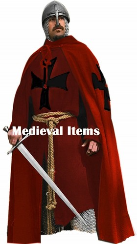 Medieval Knight Crusader Cloak With Full Sleeve Tunie Renaissance LARP SCA - Picture 3 of 21