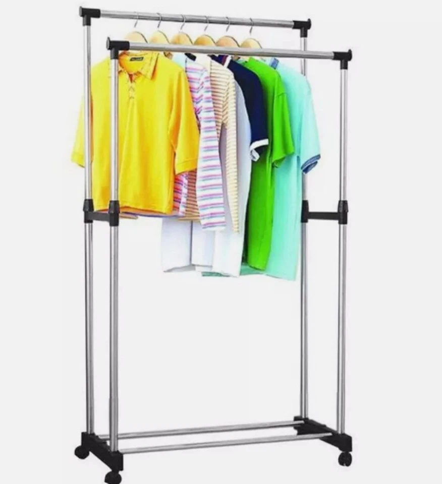 APPENDIABITI  STENDER DOPPIO CON RUOTE ATTACCAPANNI SALVASPAZIO REGOLABILE - Immagine 4 di 4