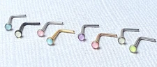 1pc Illuminating Stone L-Bend Nose Ring Piercing Jewelry 20g Nostril Stud Screw
