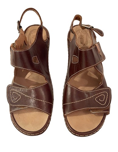 Josef Seibel Sandals Women’s 40 US 9.5 Comfort Brown Leather Strappy Airped $130