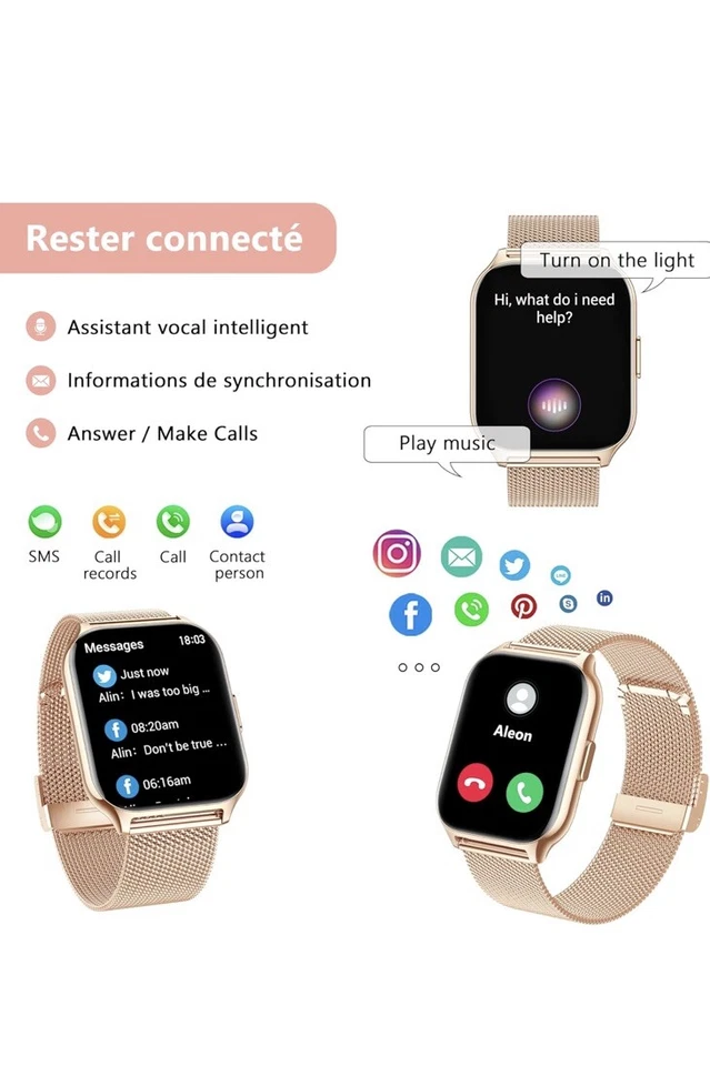 ZOSKVEE Montre Connectée Femme Homme avec Appel Bluetooth, - Photo 2/4