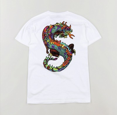 STUSSY t-shirt white unisex neon dragon 
