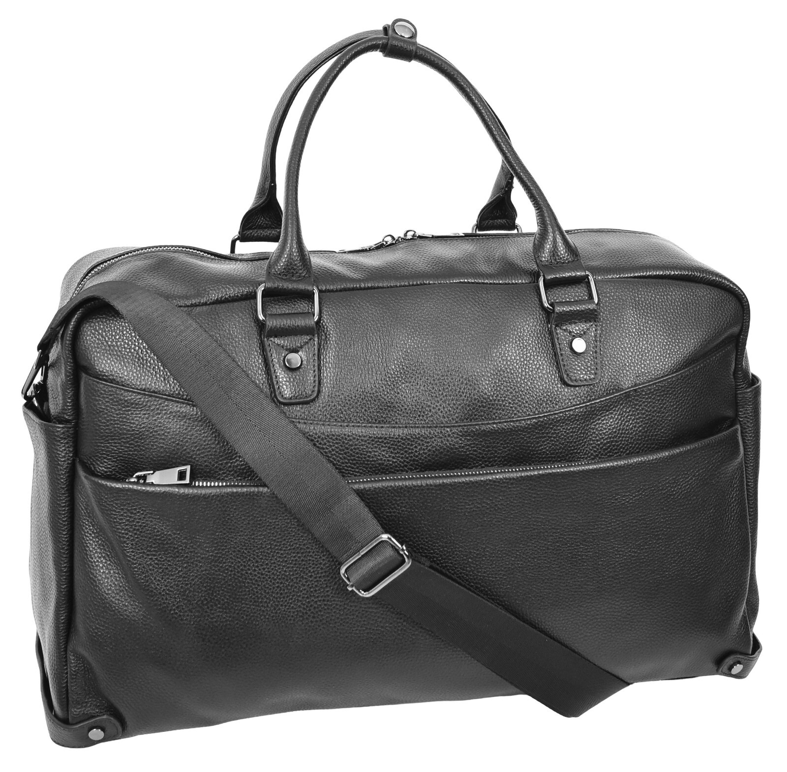 Genuine Black Leather Holdall Travel Duffle Cabin Size Weekend Bag A061