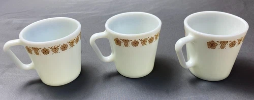 3 Vintage Corelle Pyrex Butterfly Gold Mugs