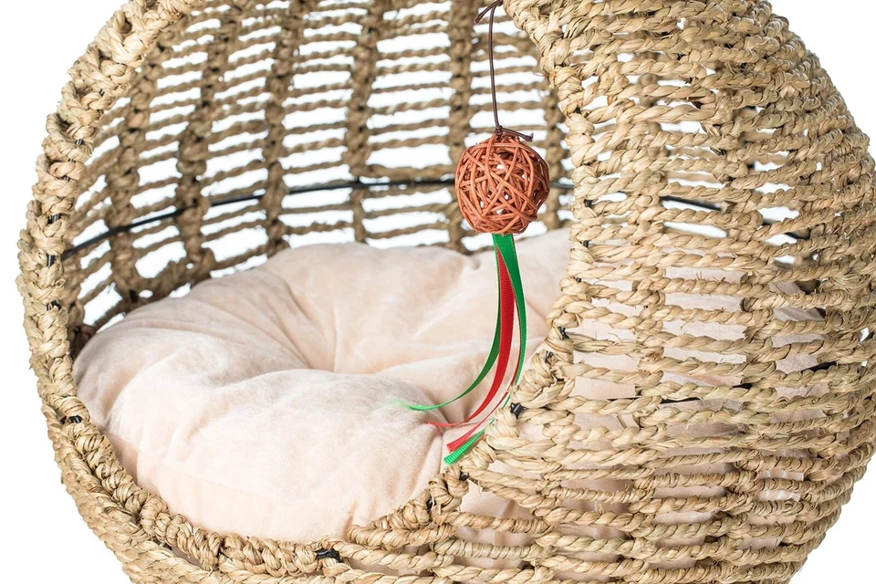 Yospot 手工制作柳条猫床篮子摇摆宠物屋巢 — 第 3/4 张图片