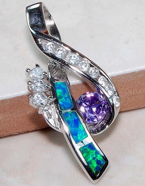 Amethyst & Australian Opal Inlay 925 Sterling Silver Pendant GA8