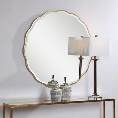 Uttermost Aneta Round MDF Wood and Glass Mirror in Aged Gold - Picture 7 of 8