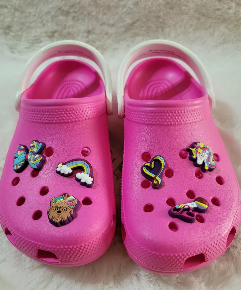 Pink Designer Electro Crocs With Designer Charms