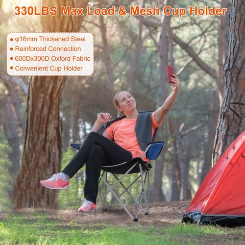 Foldable Camping Chair Heavy Duty Steel Outdoor Beach Chair w/ Cup Holder 330LBS - Picture 5 of 29