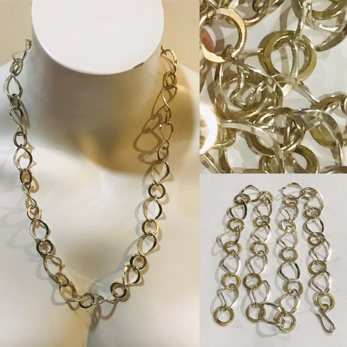 Vintage Silver and Brass CII 925 Mexico Large-Link Necklace 24