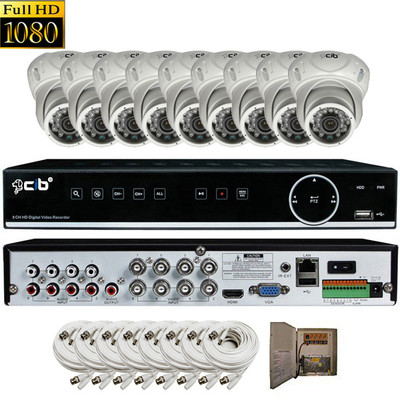 CIB True HD 8CH 1080P DVR system 2TB HDD 8X1080P 2.1MP Metal Vandal Dome Camera