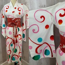 Vintage Kimono 1970s Japanese Yukata Summer Floral Cotton Ethnic Robe Small