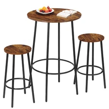 Round Pub Dining Set 3-Piece Small Kitchen Table Set w/Counter Height Bar Stools