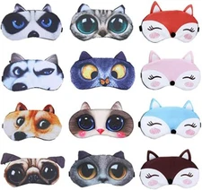 1 Fun Sleep Mask Eye Blindfold Cover Cute Cat Dog Fox Tiger for Kids Women Men