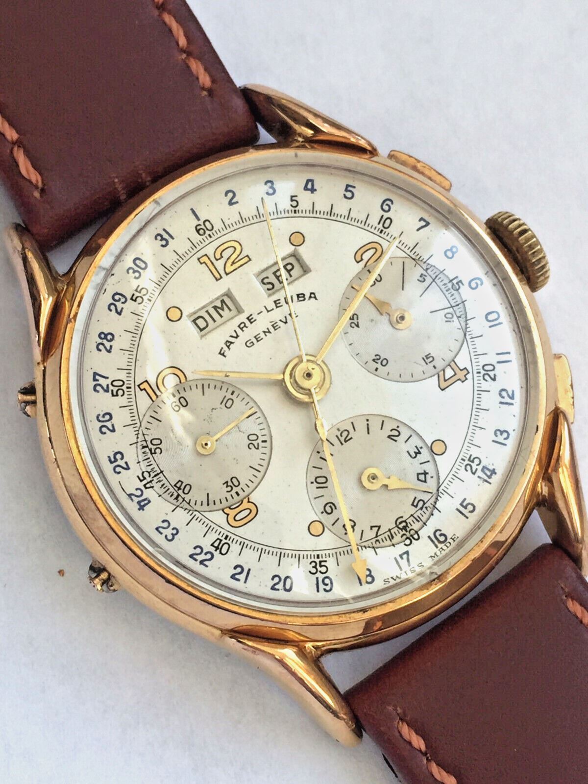 sensational Favre-Leuba extremely rare Dato-Compax triple calendar Valjoux 72C