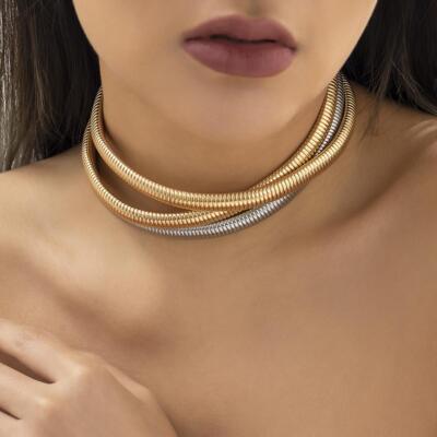 Chunky Heavy Metal Twisted Torques Choker Necklace for Women