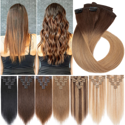 Remy Haarverlängerung Clip in Extensions Echthaar Echte 8 Tressen Voller Kopf 8A
