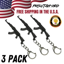 3 Pack AK47 Keychain Rifle Machine Gun Model Metal Military Keyring Key Ring BO6