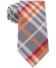  100 Geoffrey Beene Mens Gray Orange Red Check Tie Classic Dress Necktie 58x3.25