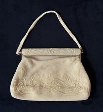 Antique Beaded Floral Design Formal Evening Clutch, Clasp, Pockets