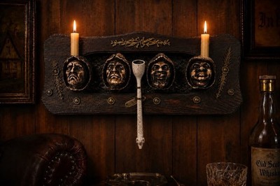 Vintage Black Forest Style Four Vices Pipe Rack Wall Plaque Tavern Medieval