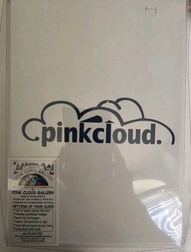 Black Cat Swinging Tail Pink Cloud Gallery Wall Clock Hand Painted Moving - Image 3 of 4