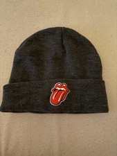 Rolling Stones Beanie Tongue Logo Cotton Knit Cap Skully Gray Rock Music Unisex
