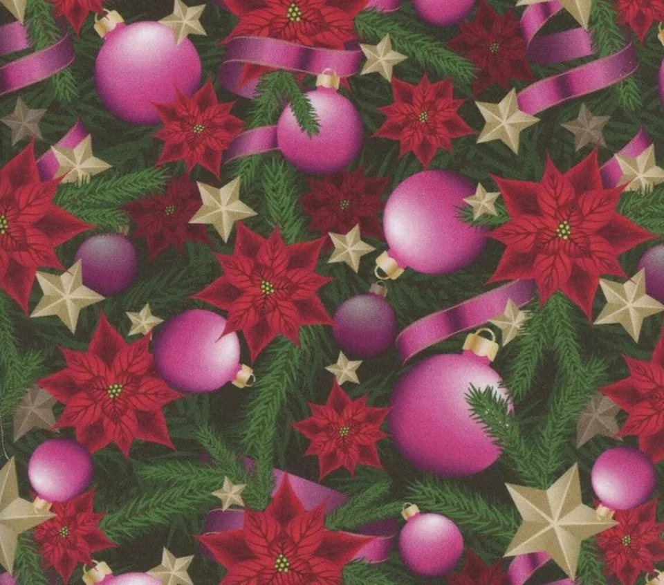 Telas Mook Navidad Rosa Adornos y Cintas Tela de Pascua 100% Algodón Foto 3 de 3