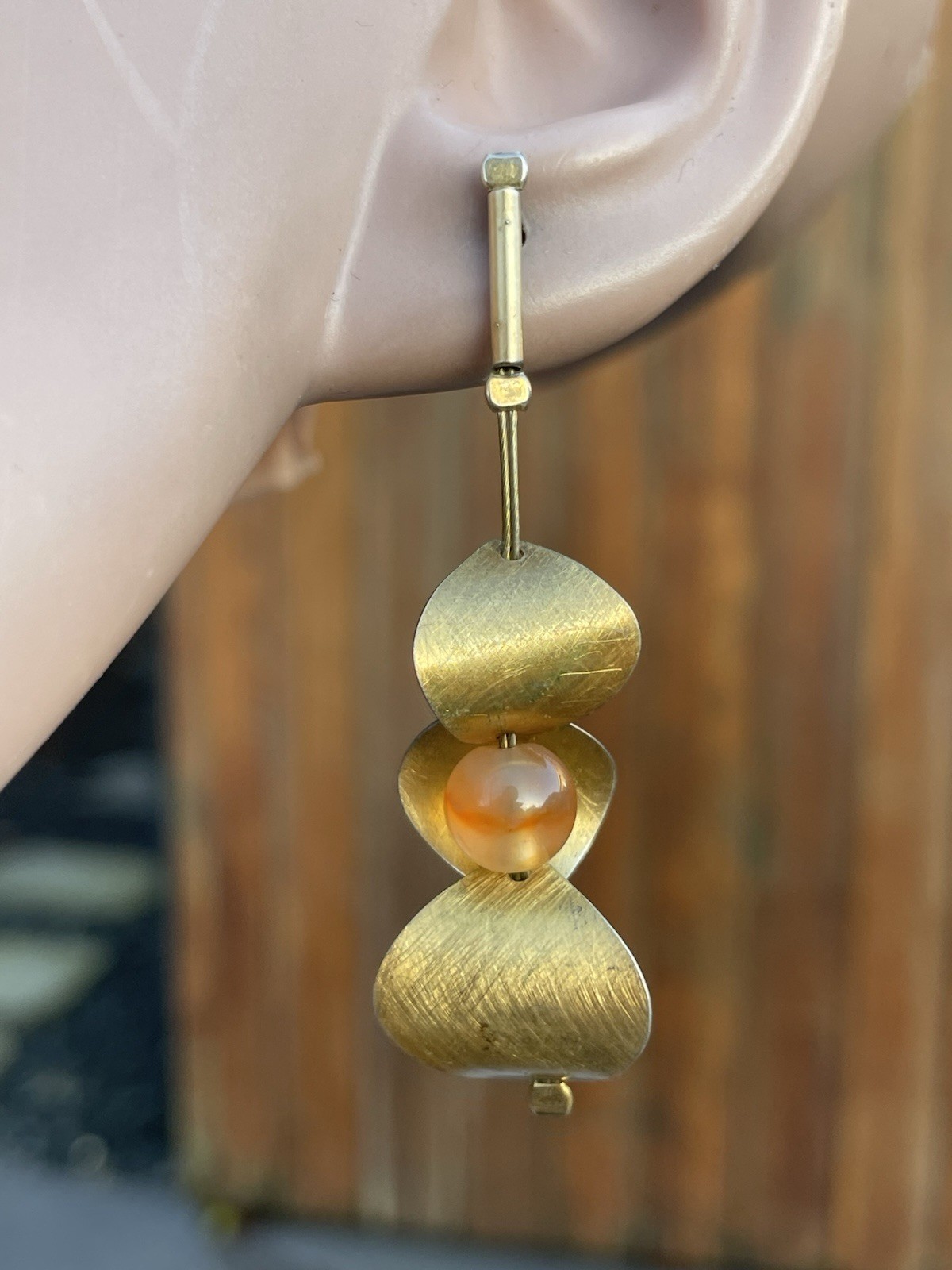 Solid Silver Gilt Agate Designer Large Drop Earri… - image 7